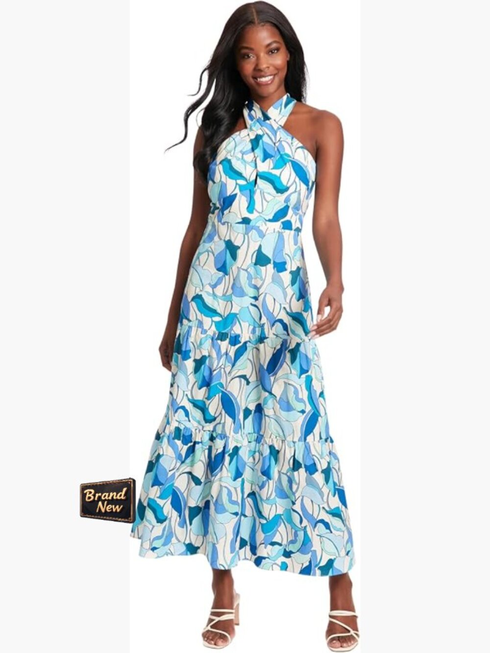 London Times Halter Neck Tiered Maxi Dress Women's Summer Formal